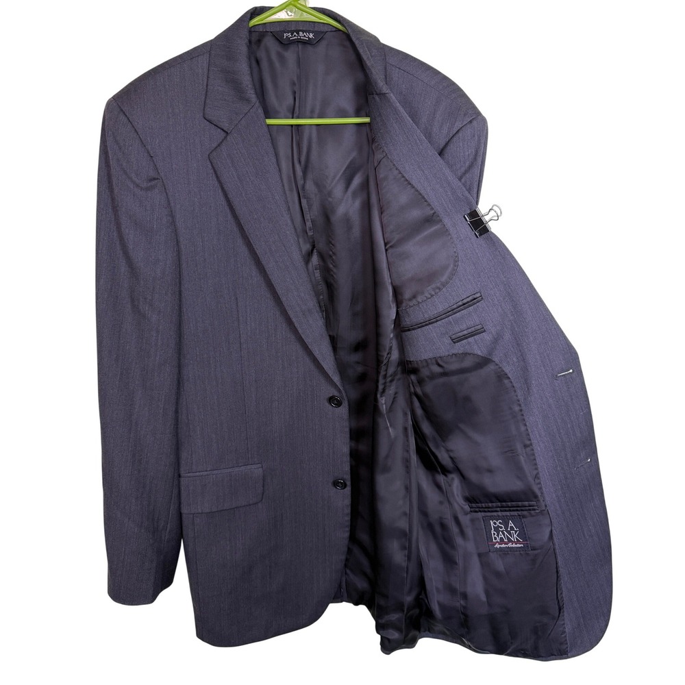 Jos. A. Bank 40L Wool Blazer Charcoal Grey Herringbone Suit Jacket Mens